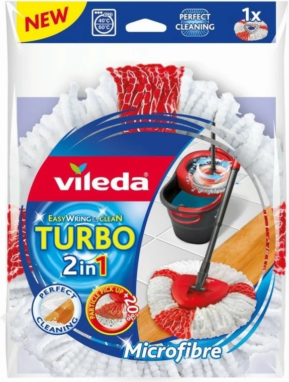 Pad zëvendësues për mop Vileda Easy Wring & Clean TURBO, mikrofibër, Kuq/Bardhë