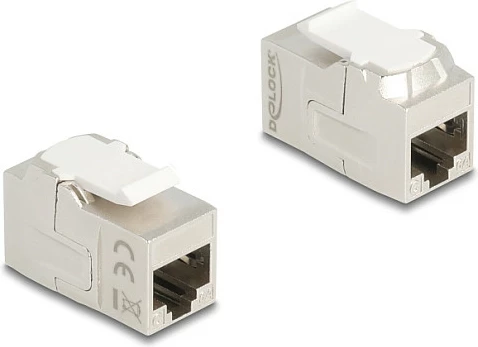 Modul Keystone kuplues DeLOCK RJ45 Cat.6A, femër-femër, i mbrojtur, argjend/bardhë