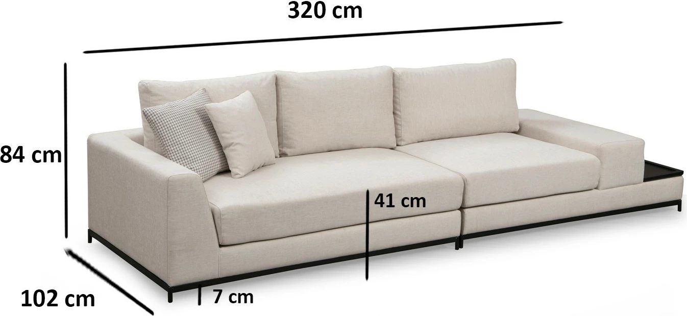 Divan katër vendesh, ngjyrë bezhë, me tavolinë anësore, Atelier del Sofa