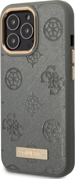 Mbështjellës Guess Peony Logo Plate për iPhone 13/13 Pro 6.1", MagSafe, Gri