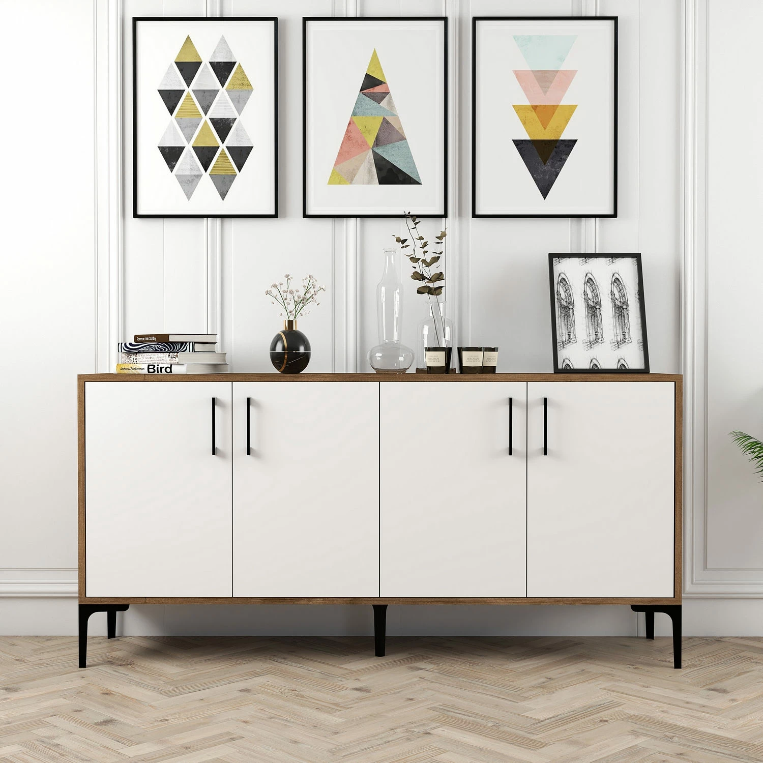Konsol Hanah Home, Kiev 160, ngjyrë arr dhe e bardhë