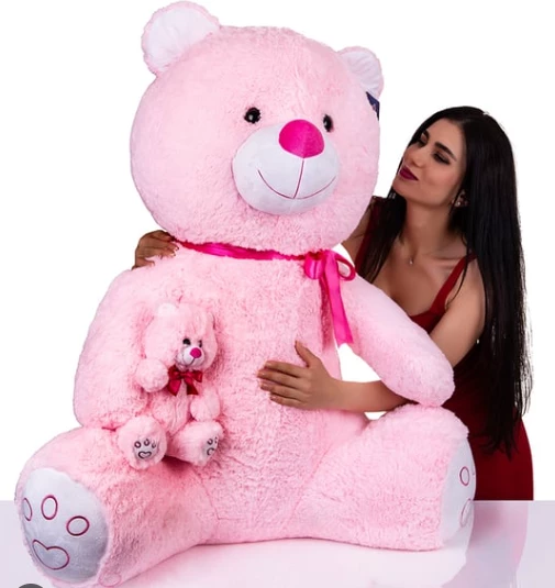 Lodër për fëmijë arushë rozë me zemër, 100 cm