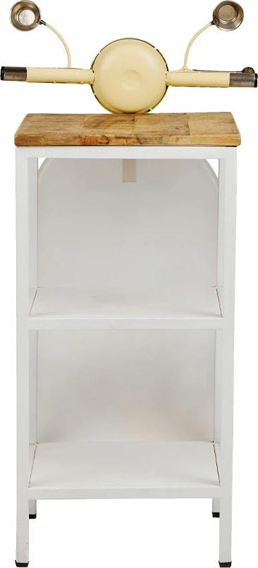 Tavolinë anësore MINI VESPA me rafte, ngjyrë krem e bardhë, natyrale, 61x45x88