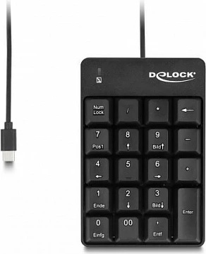 Tastierë numerike DeLOCK 12108, USB-C, 19 taste, kabllo 1.6 m, e zezë
