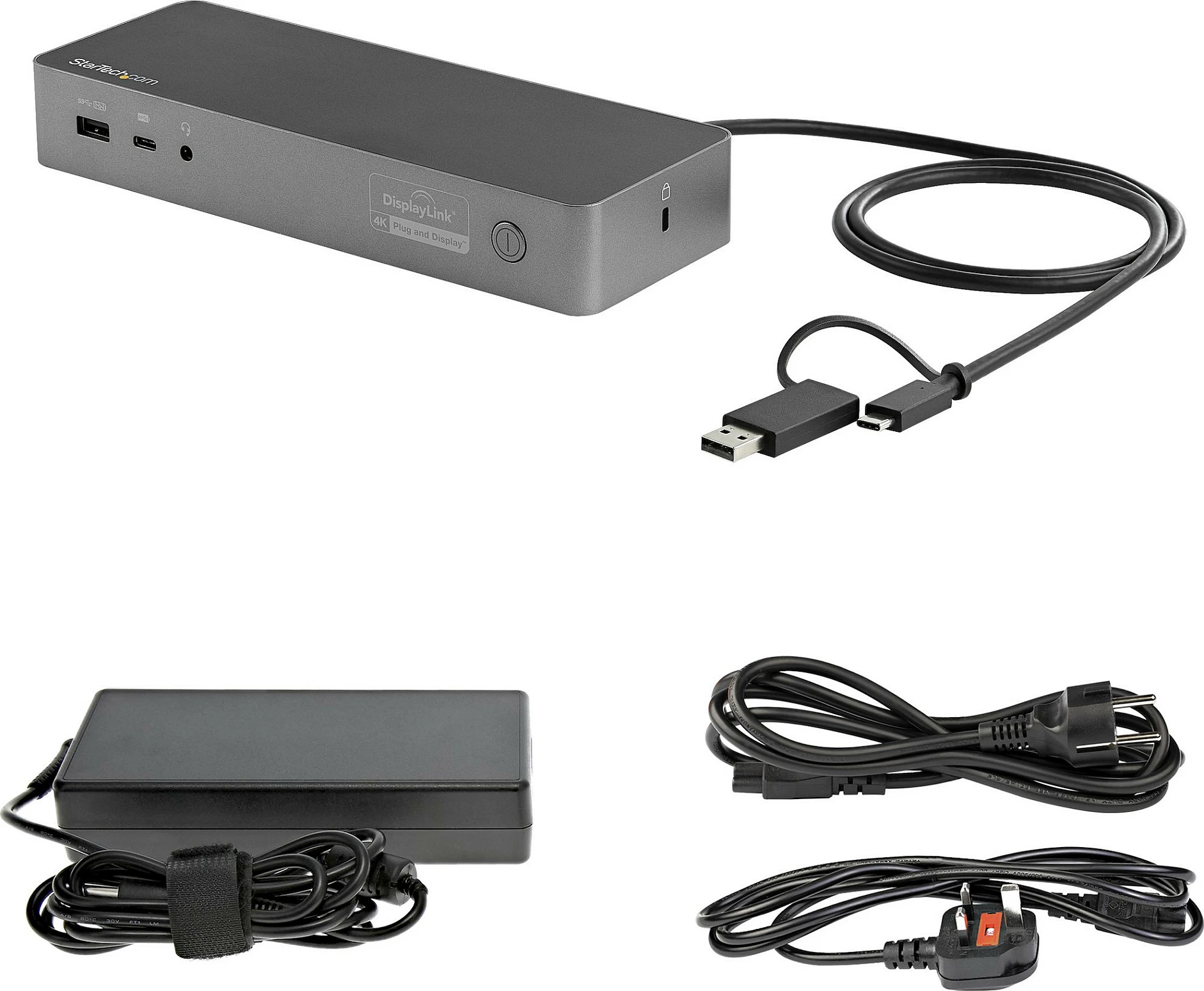 Stacion dokimi për laptop StarTech DK30C2DPEPUE, USB-C/USB-A Hybrid, Dual 4K DP/HDMI, 100W PD, 4x USB 5Gbps, GbE, zezë/hiri