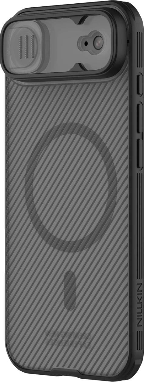 Mbështjellës Nillkin CamShield Pro për iPhone 17 Air, MagSafe, PC+TPU, gjysmë-transparent mat, e zezë transparente
