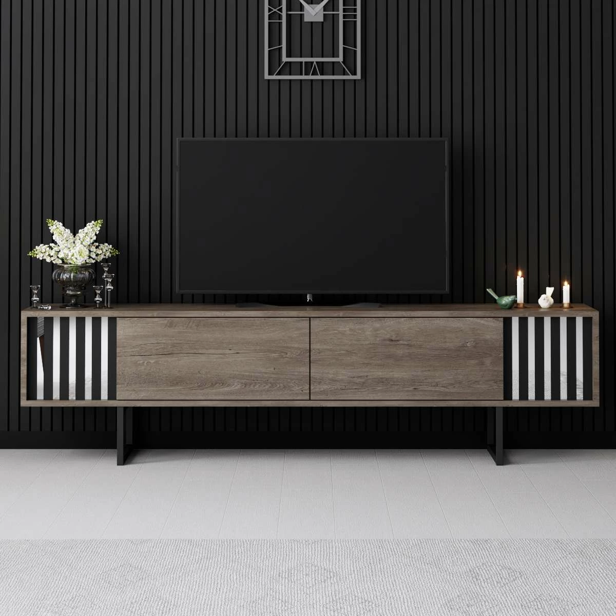 Komodë TV Hanah Home, Chrome Line, ngjyrë arre, e zezë