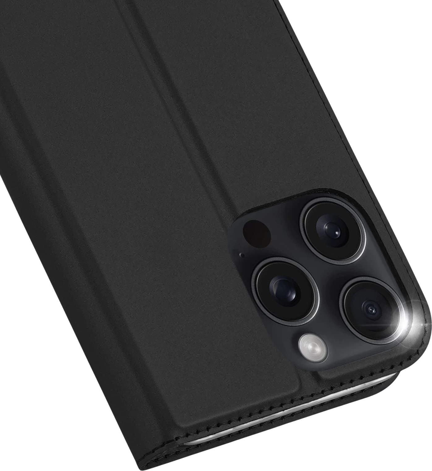 Mbështjellës Dux Ducis Skin Pro për iPhone 16 Pro, me kapak dhe xhep për kartela, e zezë