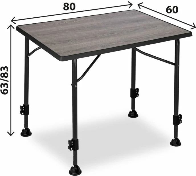 Tavolinë kampingu BRUNNER Linear Greywood 80 80×60 cm, lartësi e rregullueshme 63–83 cm, gri/zezë