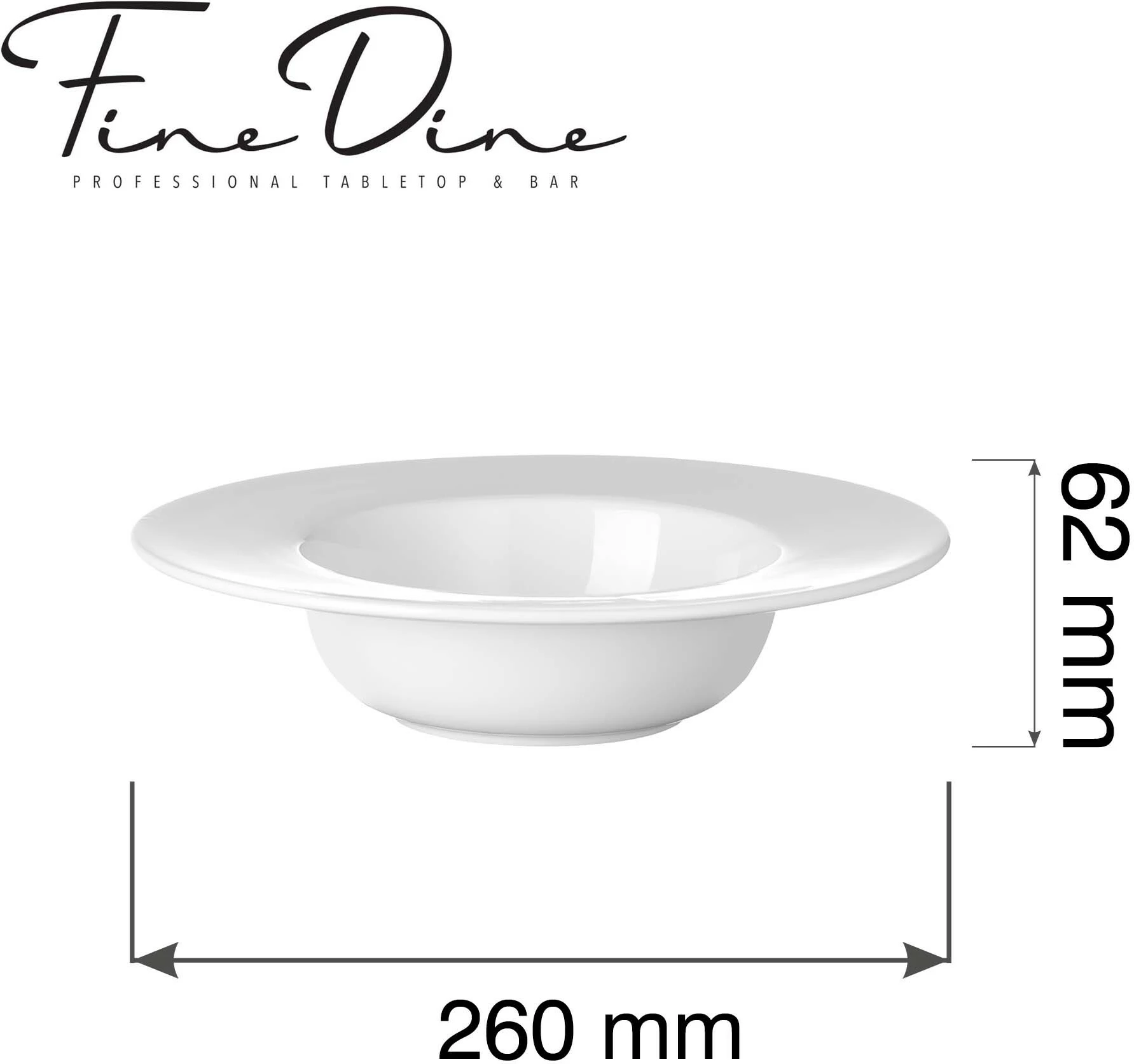 Pjatë për pasta Fine Dine Pure Bianco 260 mm, porcelan i vitrikuar, e bardhë, set 3 copë