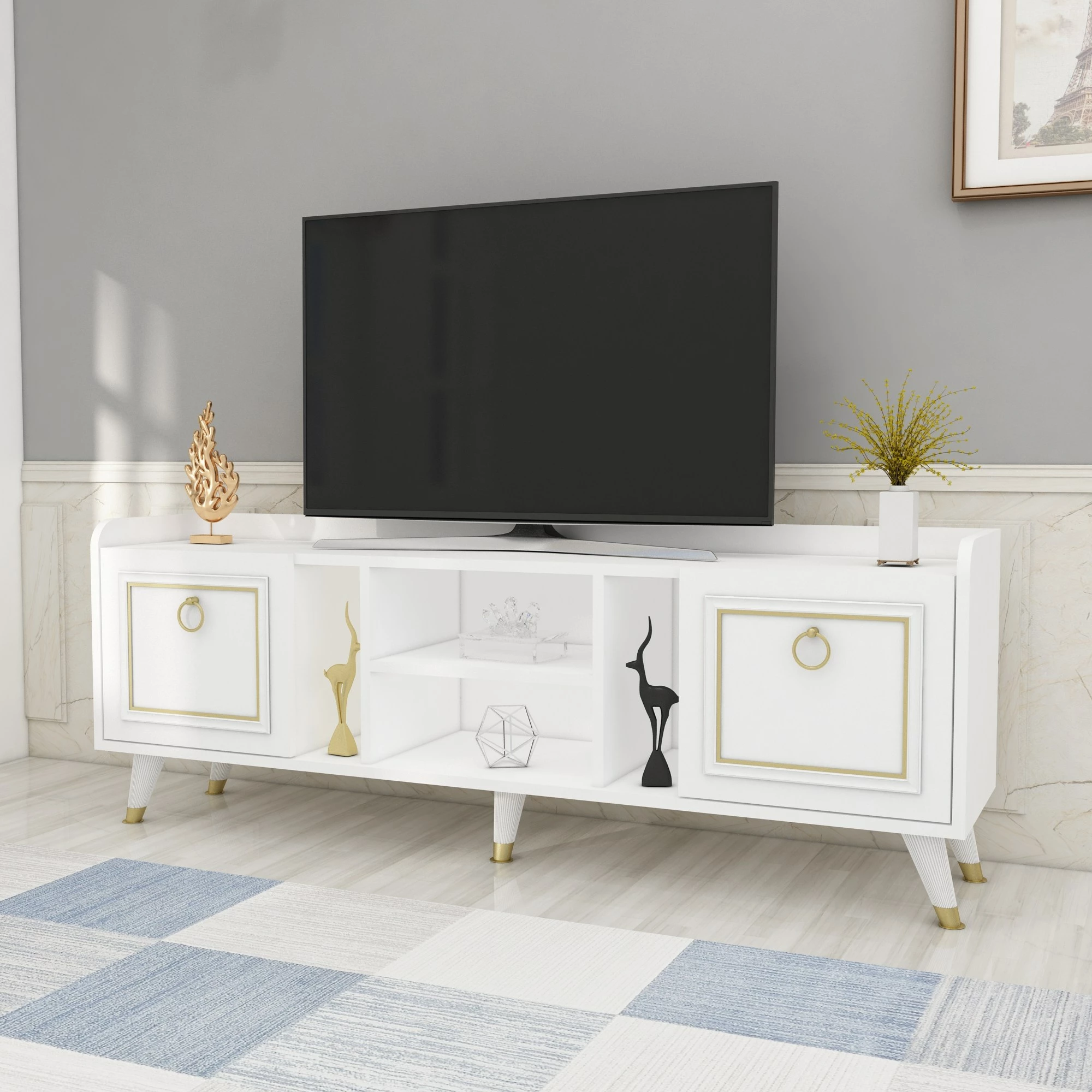 Komodë TV Hanah Home, ngjyrë e bardhë dhe ari, Ruby