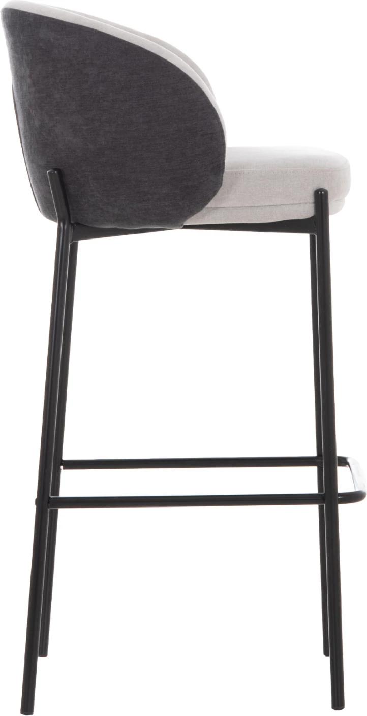 Karrige për bar Detton, material gri, kornizë metalike e zezë, 44x51x98cm, set prej 2 copë