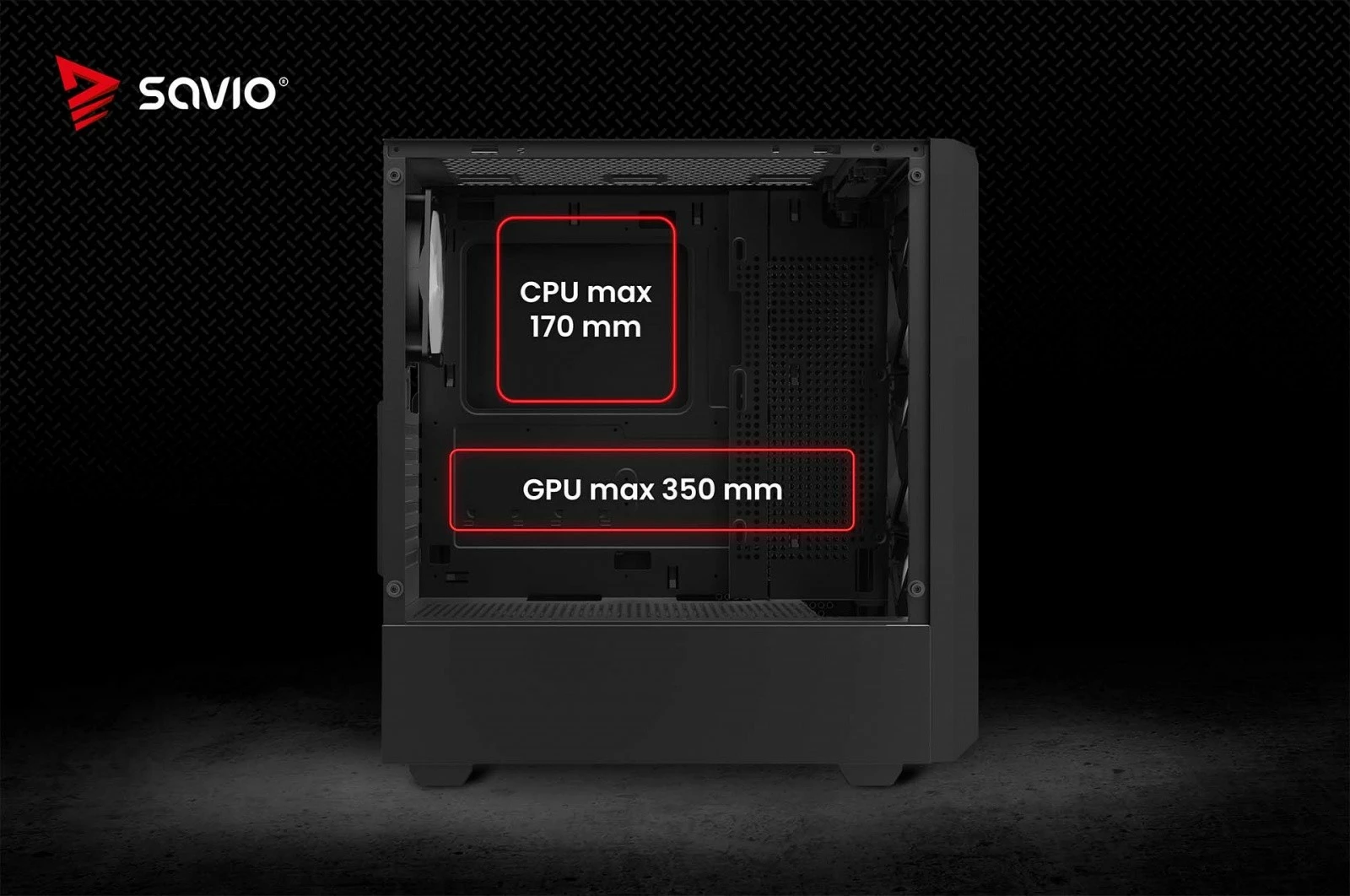 Kasë PC Savio NOCTIS GLASS RGB X1 midi tower ATX/mATX/Mini‑ITX me 4 ftohës RGB PWM, panel xhami të temperuar, filtra pluhuri, e zezë