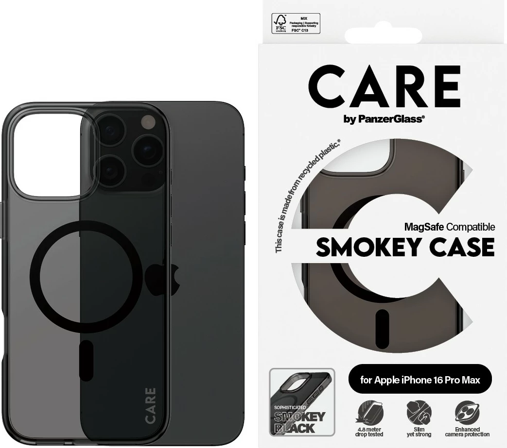 Mbështjellës PanzerGlass CARE Case Flagship Smokey MagSAFE për iPhone 16 Pro Max, i zi