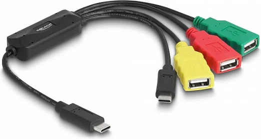 USB hub kabllor DeLOCK 4-Port, USB-C në 3x USB-A + 1x USB-C, 0.3m, shumëngjyrësh