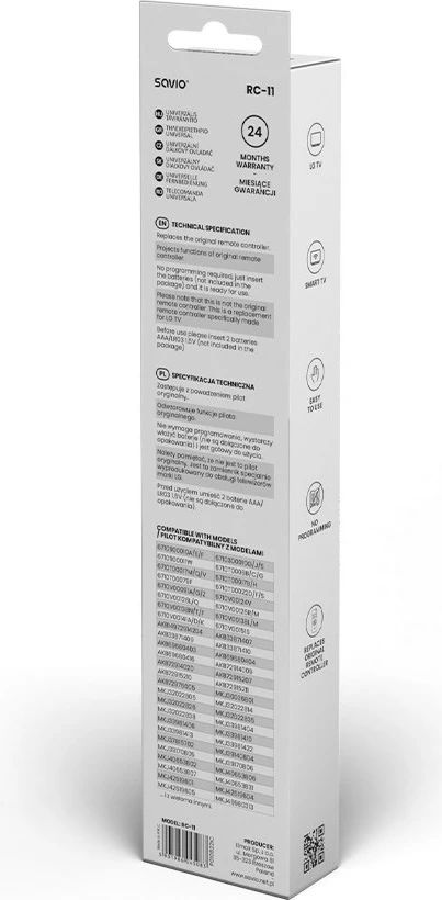 Telekomandë TV Savio RC-11, e zezë