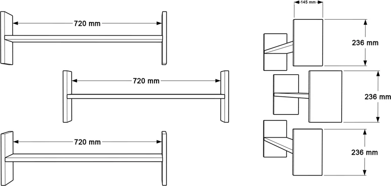 Raft muri Mento, ngjyrë lisi me antracit, 75.6x14.5x23.6cm
