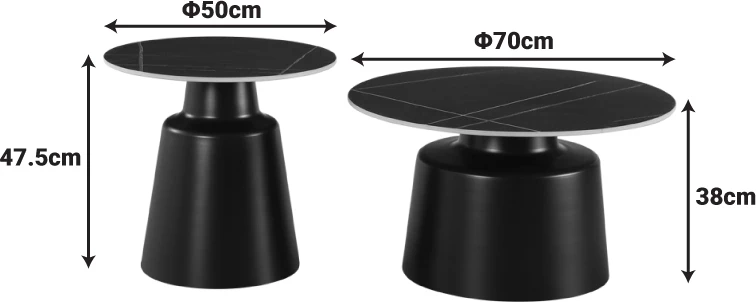 Set 2 tavolina kafeje Dualis, metal, gur sintetik, ngjyrë mermeri të zi