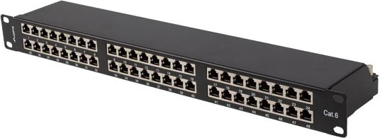 Paneli i Patcheve Lanberg PPS6-1048-B, 19" 1U kat.6 ekranuar FTP me 48 porta, ngjyrë e zezë