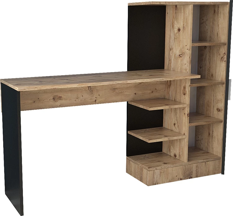 Tavolinë Kary me raft, ngjyrë e zezë-lisi, 152.5x40x120cm