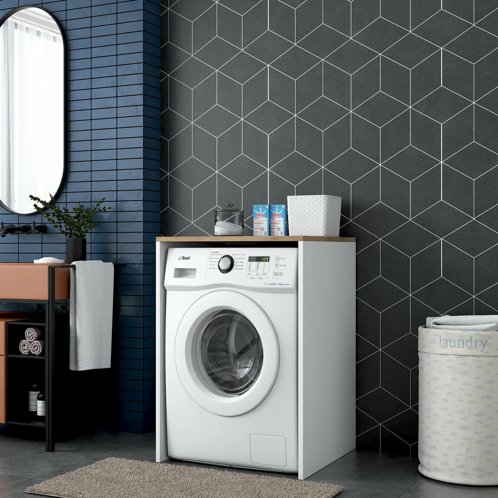 Dollap për lavatriçe, ngjyrë arrë dhe e bardhë, Hanah Home KD103 - 2341
