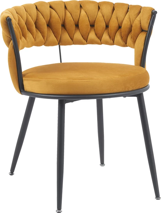 Karrige Alkia, kadife e verdhë, këmbë metalike të zeza, 60x57x68cm