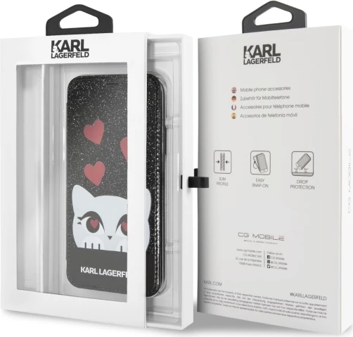Mbështjellës Karl Lagerfeld Valentine për iPhone X/Xs, Eco-leather, i zi