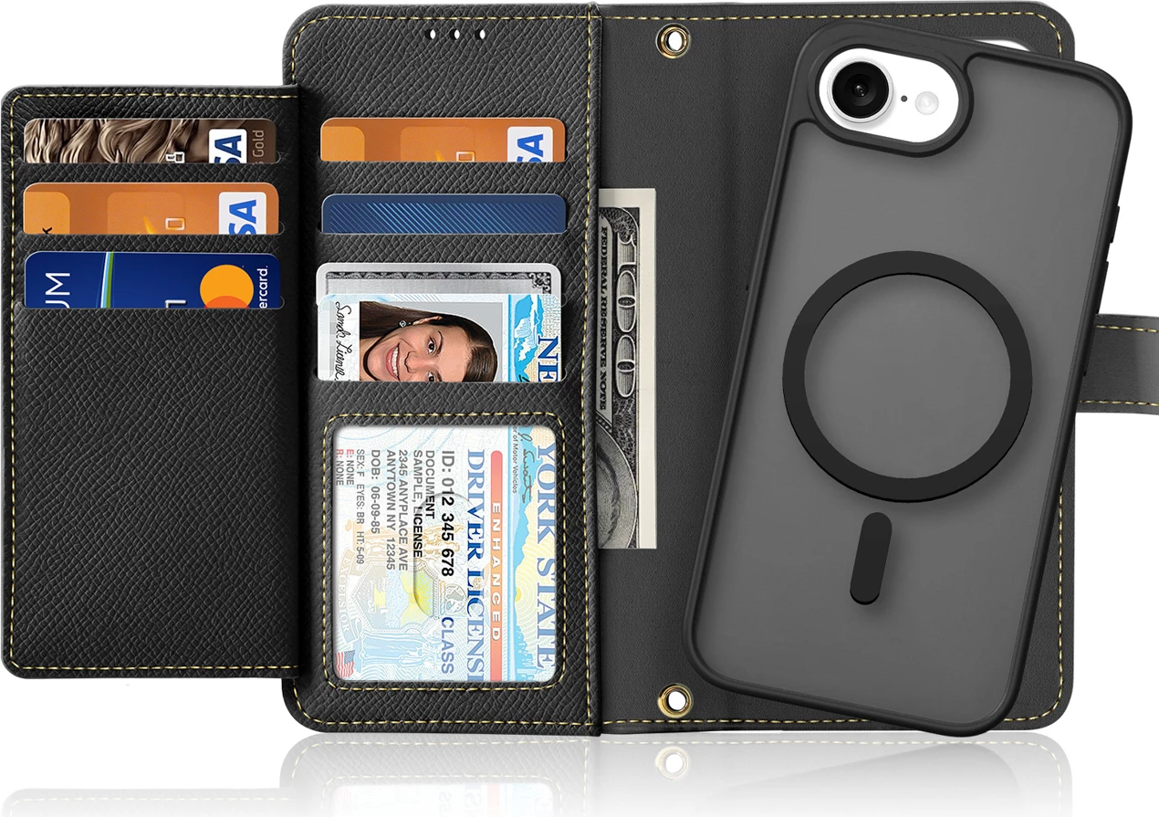 Mbështjellës Dux Ducis Lawa për iPhone 16e, me portofol magnetik, lëkurë, e zezë