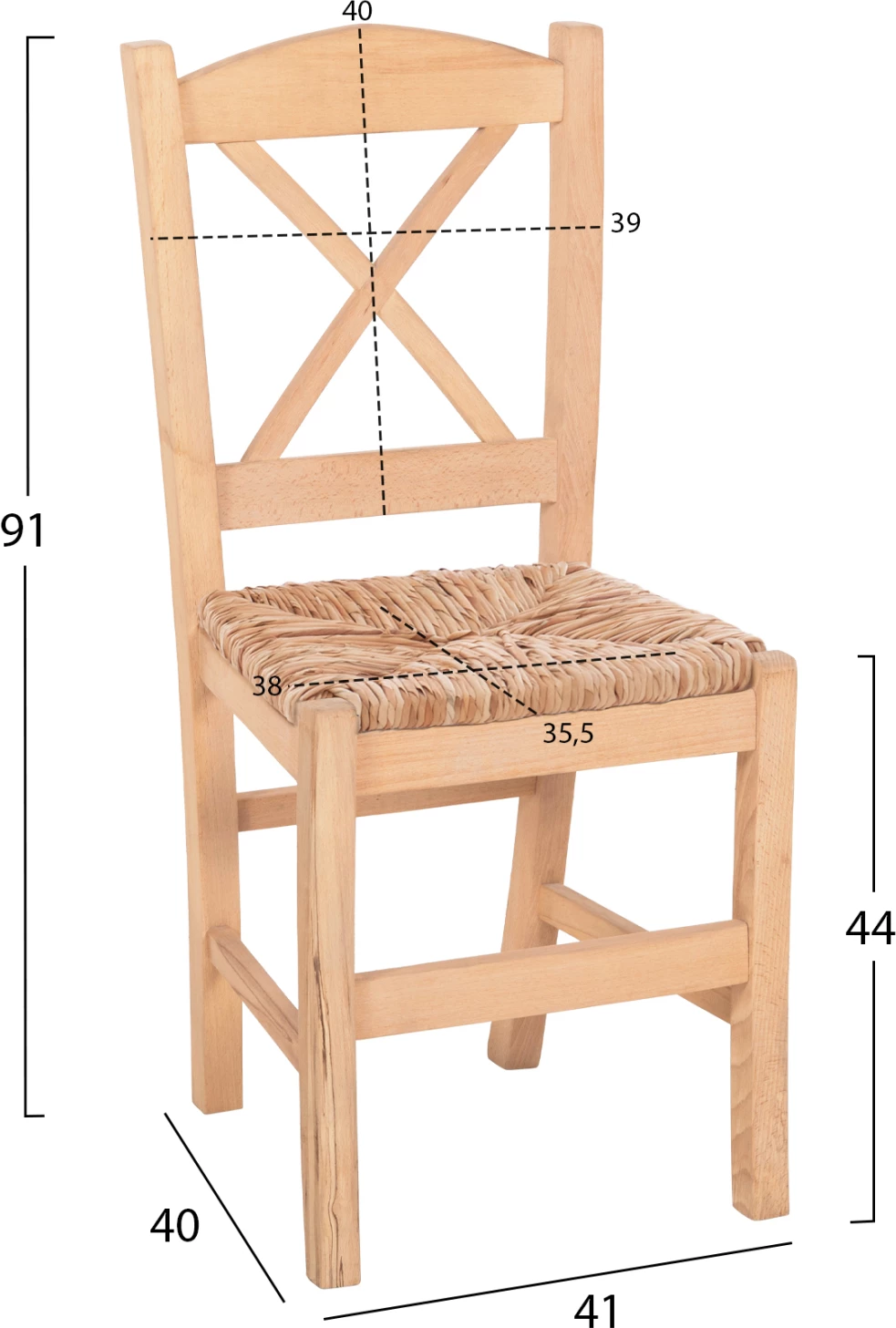 Karrige RIO FH10098 dru ahu i impregnuar, e papikturuar, me ndenjëse prej kallami, 41x40x91H cm