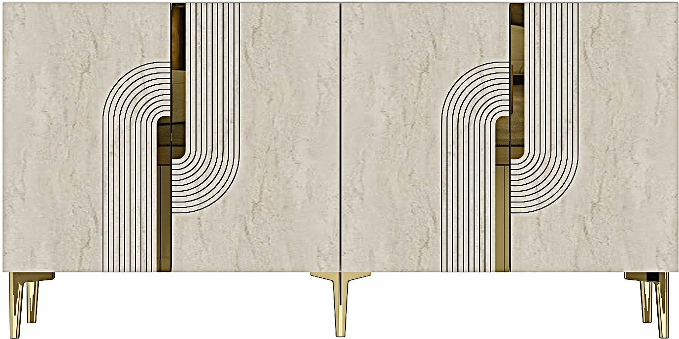 Konsol Skye Decor, Meyra 150, e bardhë, travertin, ari