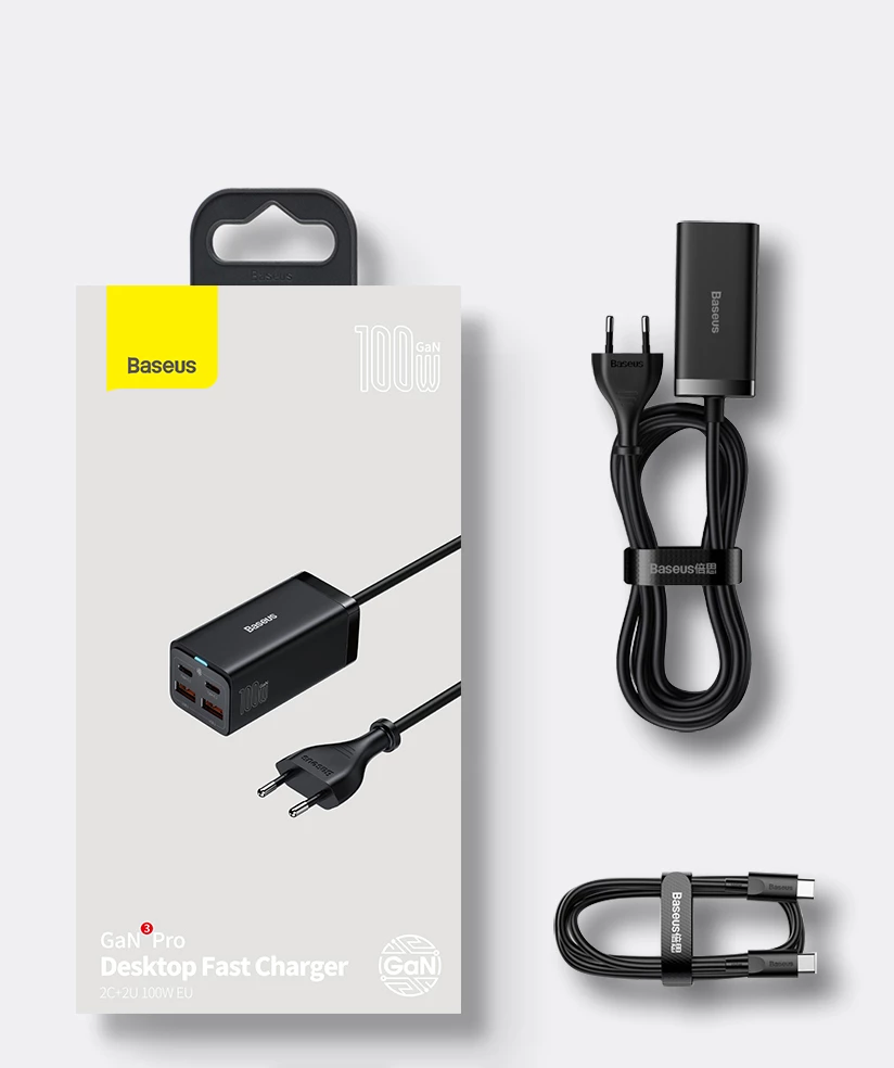 Karikues universal Baseus GaN3 Pro, 100W, 2x USB-C, 2x USB-A, i zi