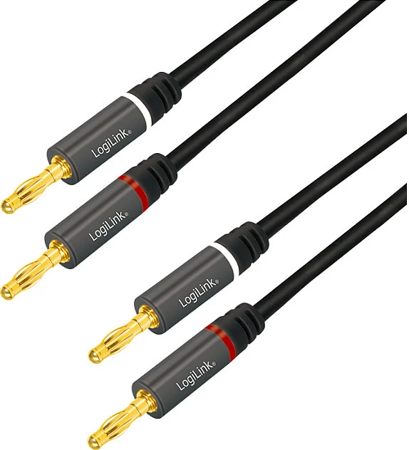 Kabllo audio LogiLink, 2x2 banana plug, 3 m, metal, e zezë