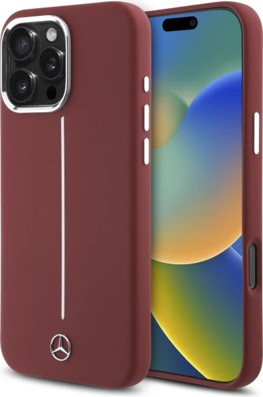 Mbështjellës Mercedes Silicone me vijë të bardhë MagSafe për iPhone 16 Pro Max, Kuq