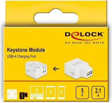 Modul keystone DeLOCK USB-A port karikimi 2.1A, i bardhë