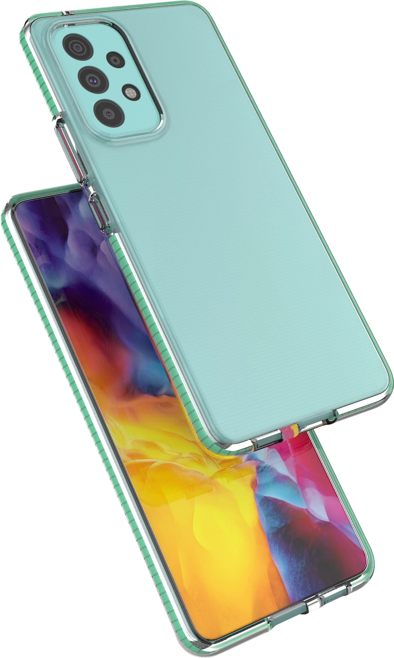 Mbështjellës Hurtel Spring Case për Samsung Galaxy A73, xhel, kornizë kaltër, Transparent