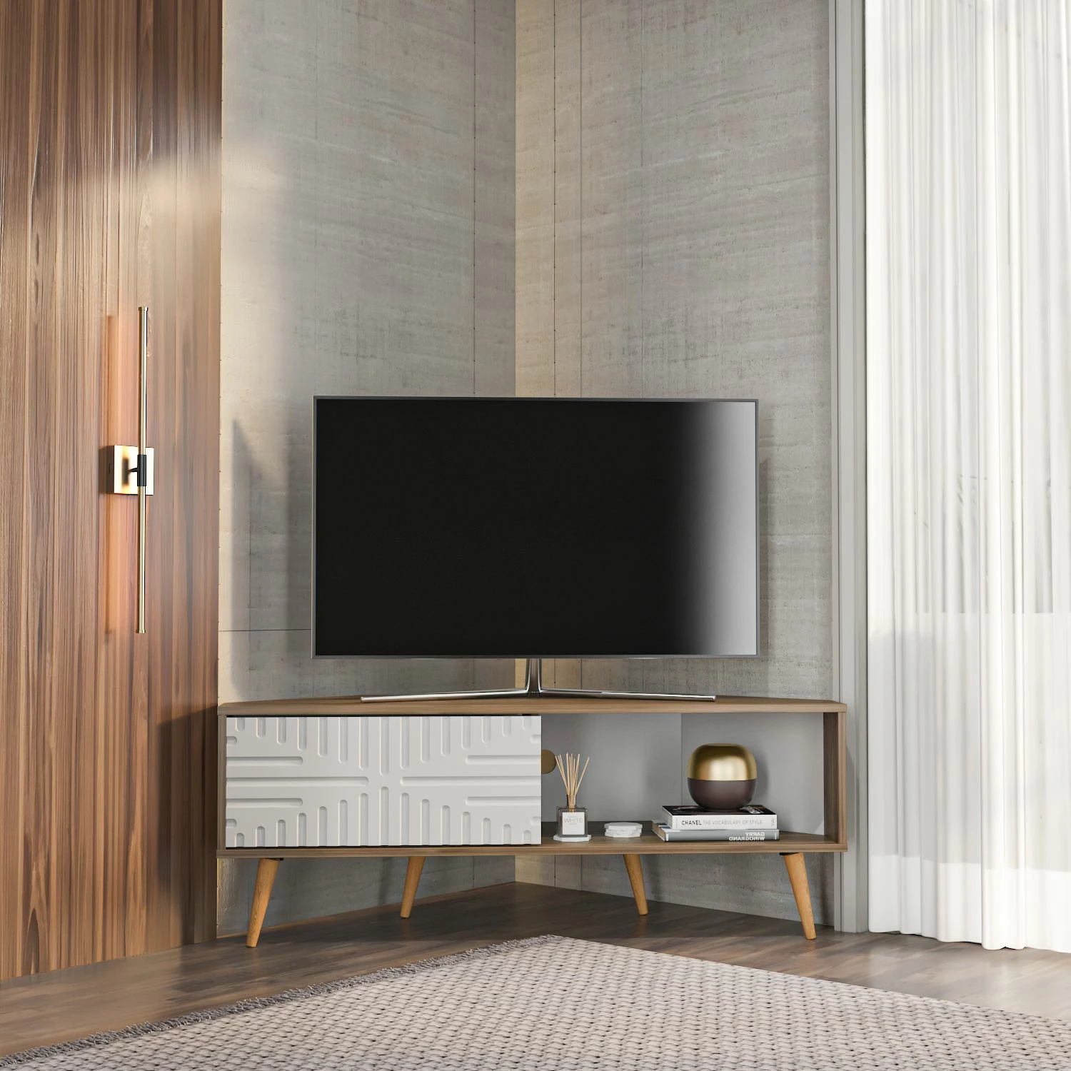 Komodë TV Skye Decor, ngjyrë arre dhe e bardhë, Mora