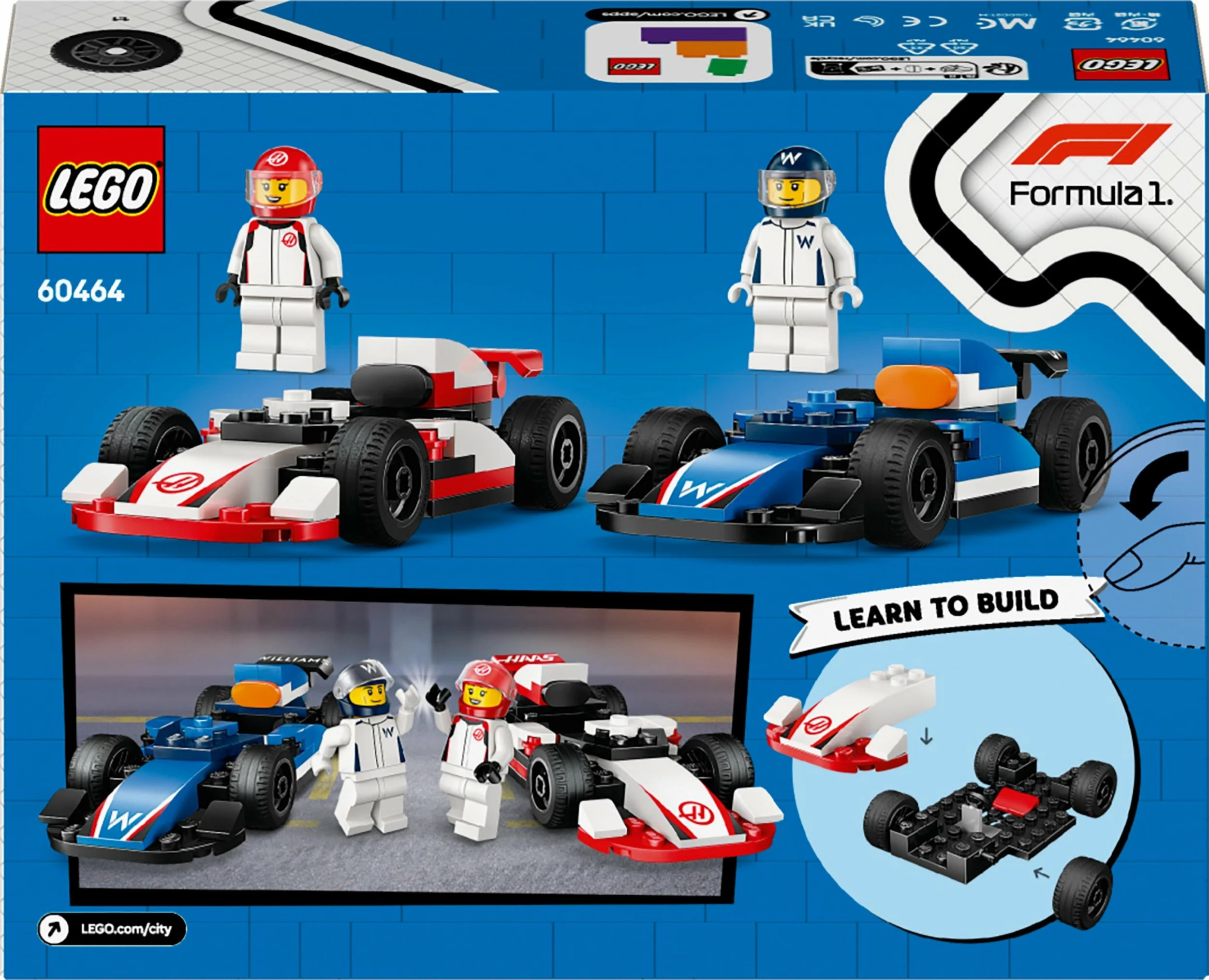 Set LEGO City F1 Car Williams Racing dhe Haas F1 60464, 92 copë, 4+, 2 makina + 2 minifigura