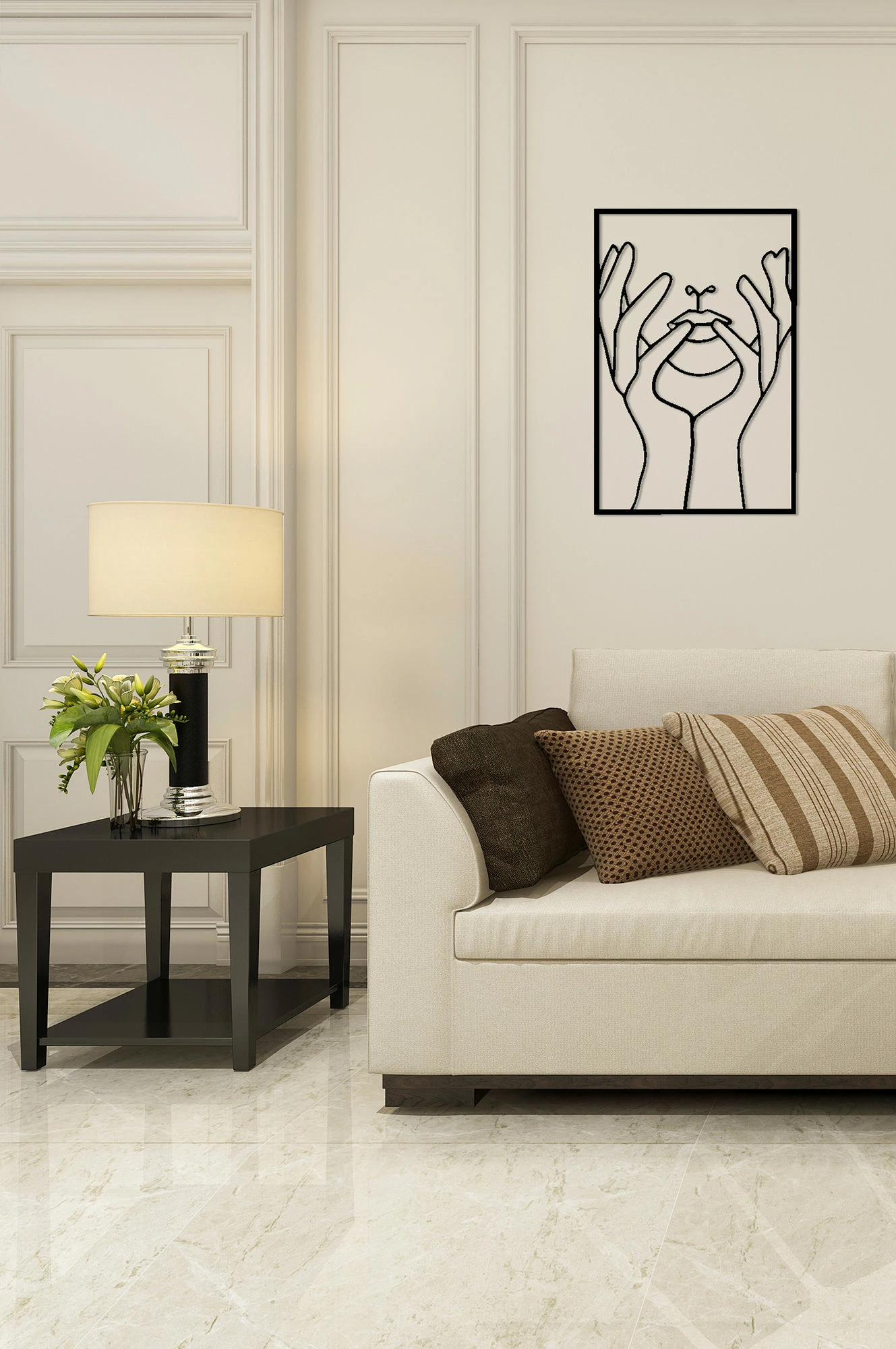 Aksesor dekorativ metalik për mur, silueta gruaje, Wallity, 30x45cm