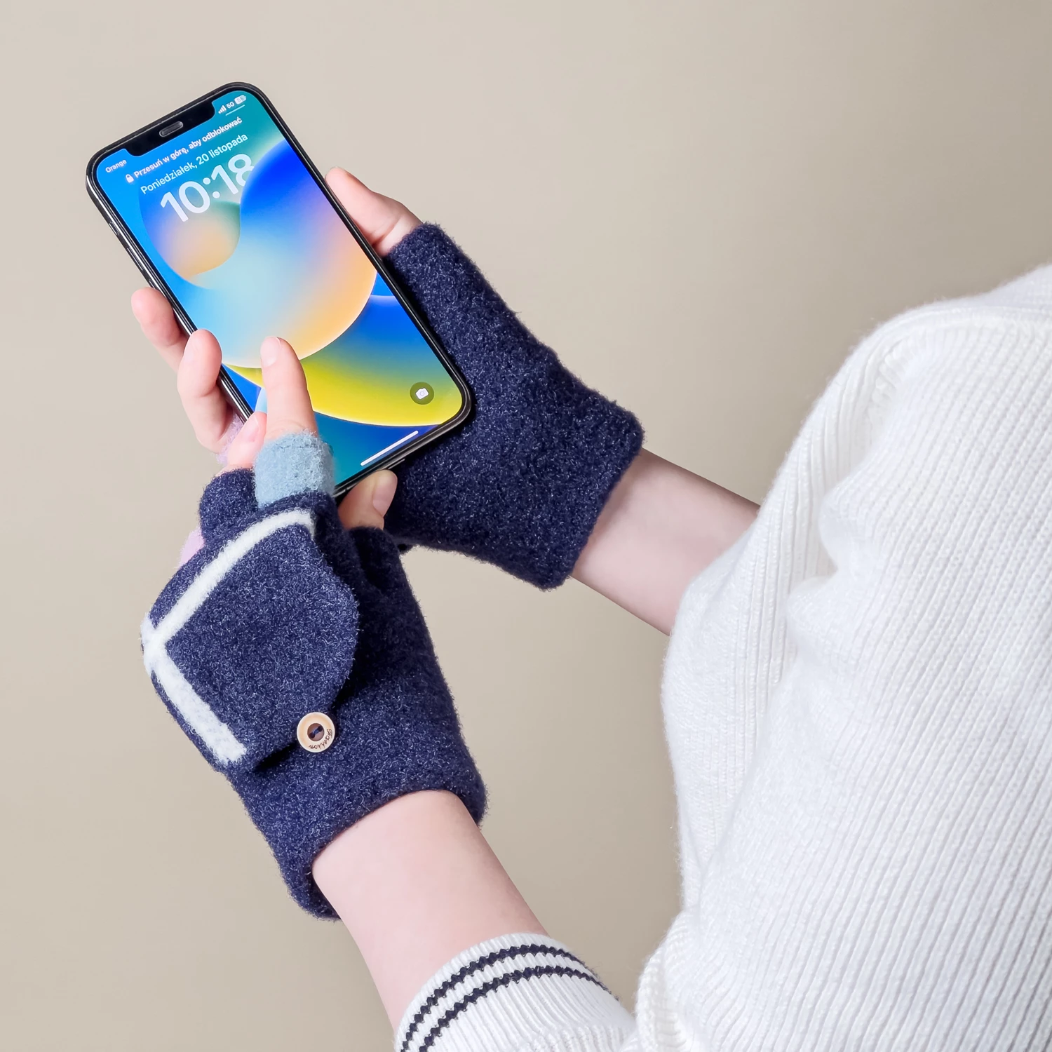 Doreza dimri për telefon Hurtel, për gra/fëmijë, mitene, e zezë