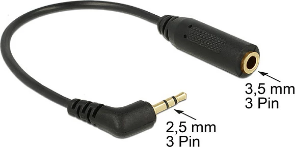 Adapter kabllo audio DeLOCK 2.5mm mashkull (kënd) në 3.5mm femër, 0.175m, i zi