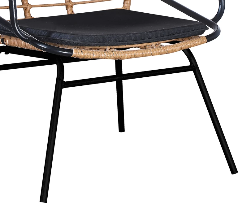 Tavolinë me karrige Naoki A set prej 5 copash ratan natyral-metal i zi-xham 160x90x78cm