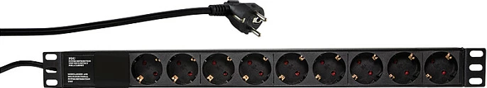 Zgjatues rryme rack 19" LogiLink, 9 prizë Schuko, 2m kabllo, 16A, 3500W, i zi