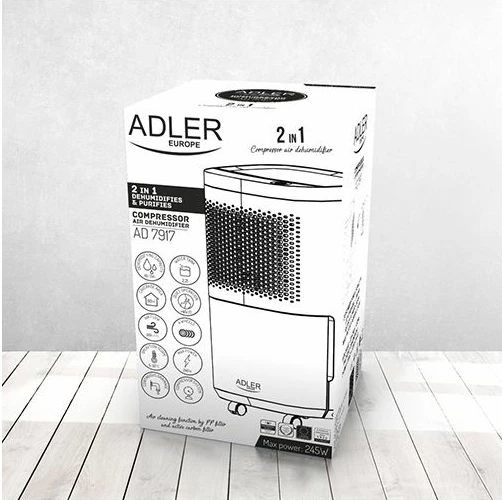 Dehumidifikues ajri ADLER AD7917 10 L/24h, rezervuar 2.2 L, kompresor, i bardhë