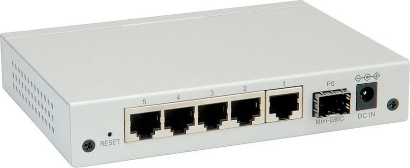Switch ROLINE 21.14.3523, Managed, 5x Gigabit RJ-45 + 1x SFP, metal, montim në mur, gri