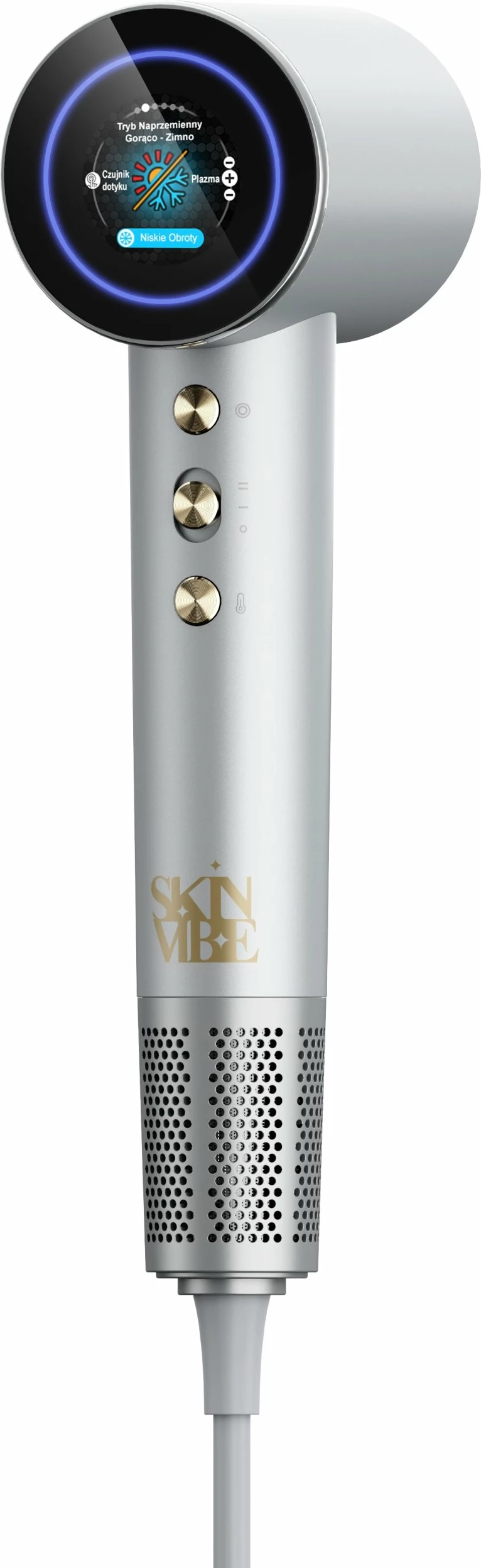 Tharëse flokësh SkinVibe Aurea Family X Plasma SV-001SL 1600W me plazmë, ionizim dhe difuzor, gri metalike, set 3 gryka
