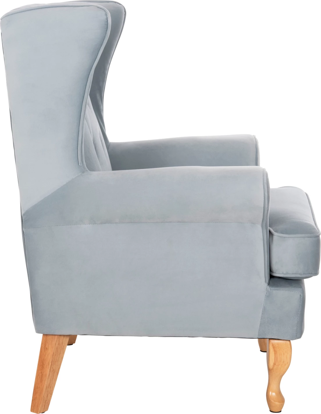 Bergere BRANDON, kadife baby blue, këmbë druri natyral, FH3073.31, 82,5x80x104 cm