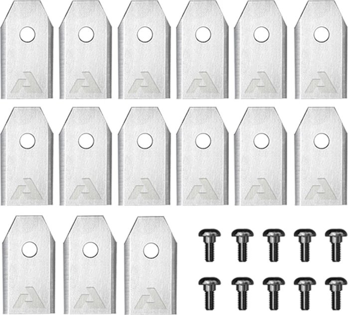 Set tehe për robot kositës, Anthbot, Genie 1000/3000, inox me veshje titani, dyanshme, 15 tehe + 10 vida