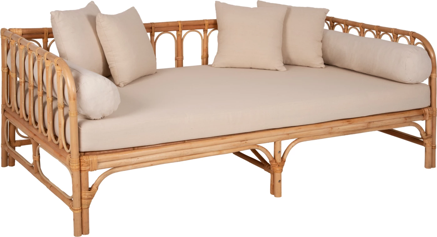 Krevati-divan LIGNANO FH9660 rattan natyral me jastëkë bezhë 200x100x75H cm