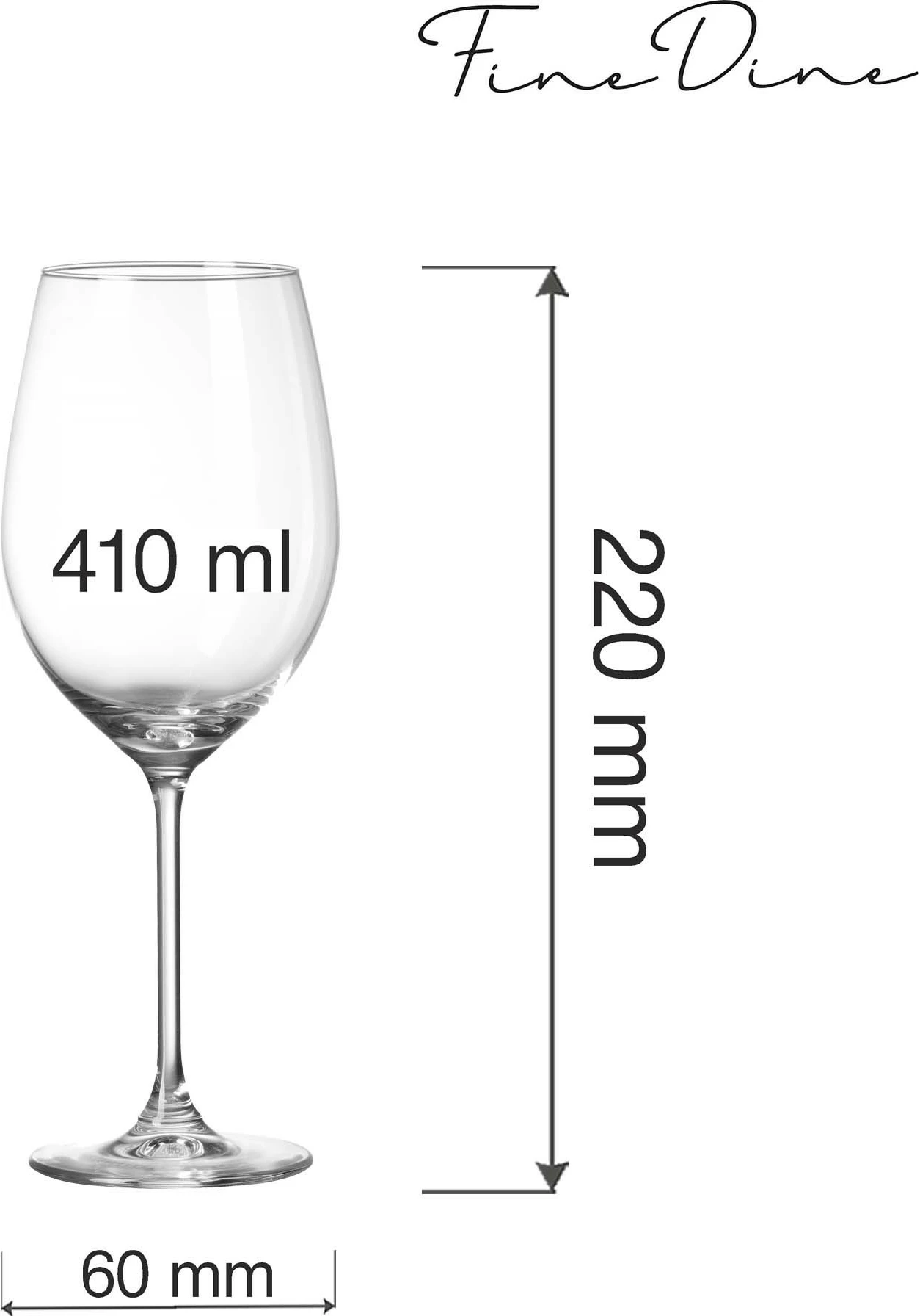 Gotë vere Fine Dine Cantare 410 ml, transparente, set 6 copë