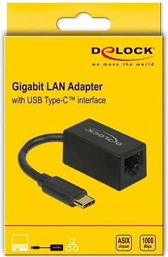 Adapter rrjeti DeLOCK USB-C në Gigabit LAN 10/100/1000, USB 3.2 Gen 1, 0.9 m, i zi